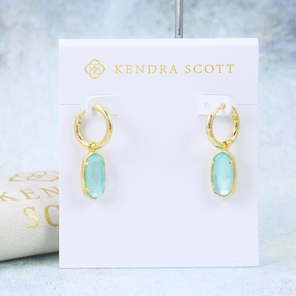 Kendra Scott Ellie Huggie Light Blue Illusion Earrings Gold Plated March